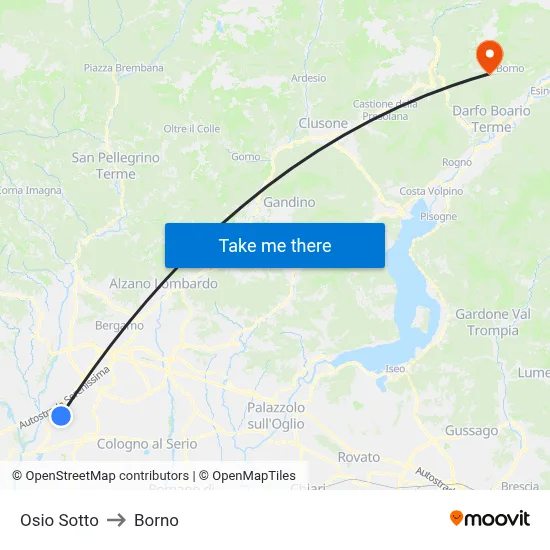 Osio Sotto to Borno map