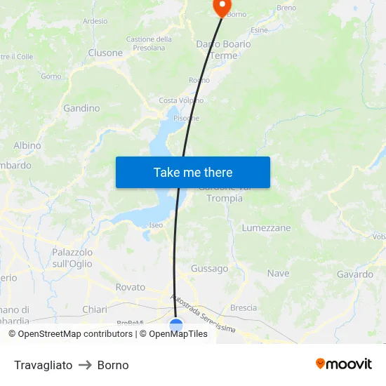 Travagliato to Borno map