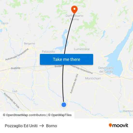 Pozzaglio Ed Uniti to Borno map