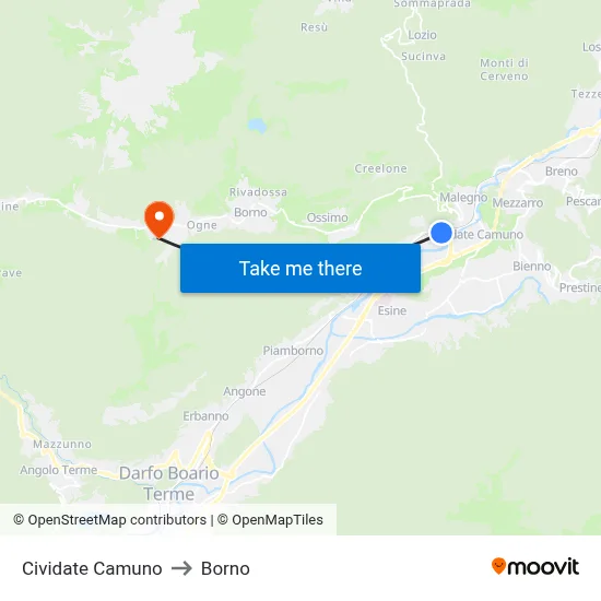 Cividate Camuno to Borno map