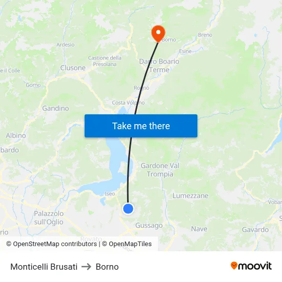 Monticelli Brusati to Borno map