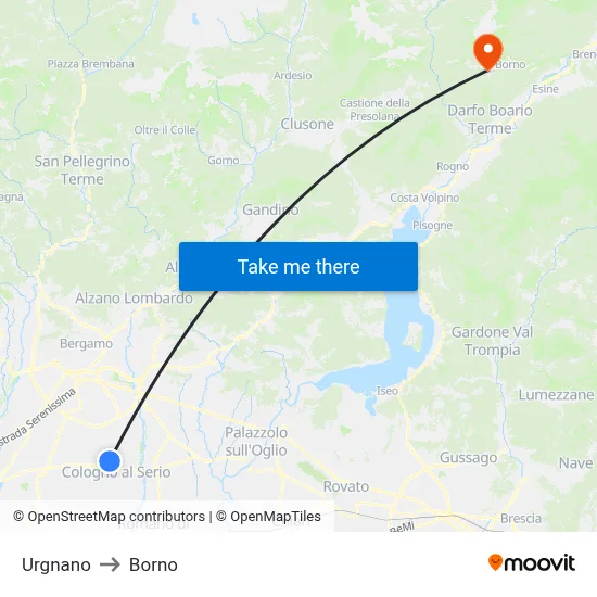 Urgnano to Borno map