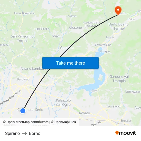 Spirano to Borno map