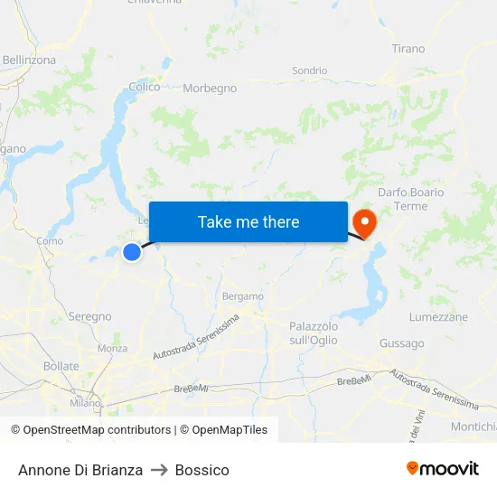 Annone di Brianza to Bossico map
