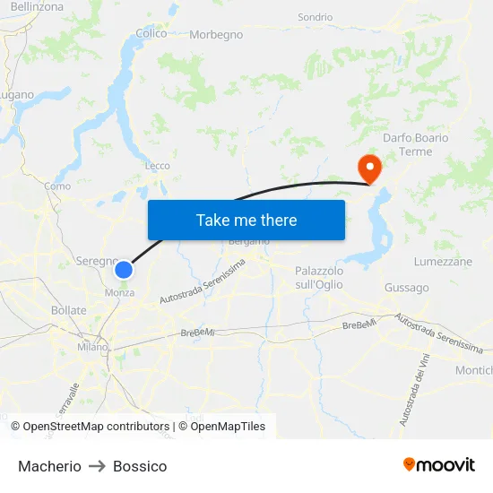 Macherio to Bossico map
