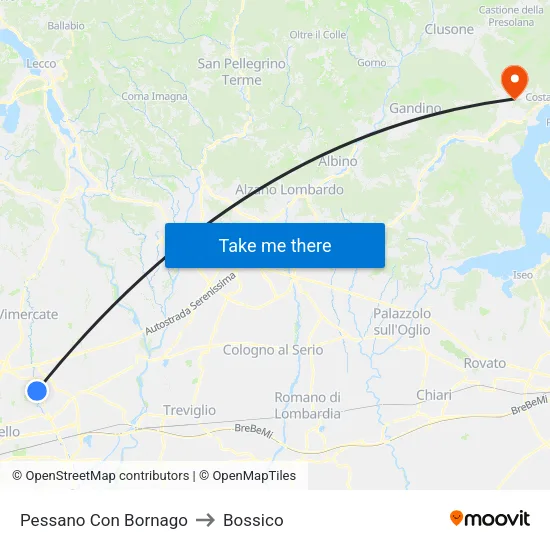 Pessano Con Bornago to Bossico map