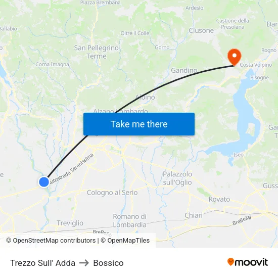 Trezzo Sull' Adda to Bossico map