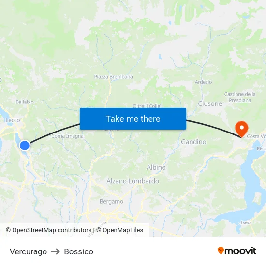 Vercurago to Bossico map