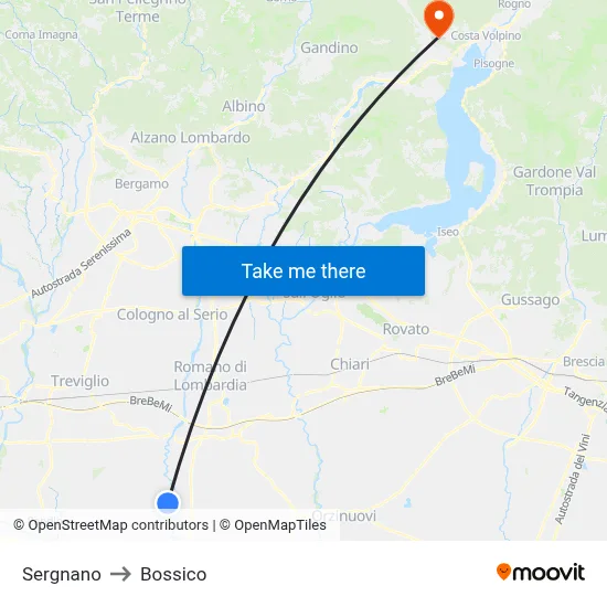 Sergnano to Bossico map