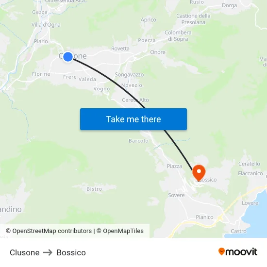 Clusone to Bossico map