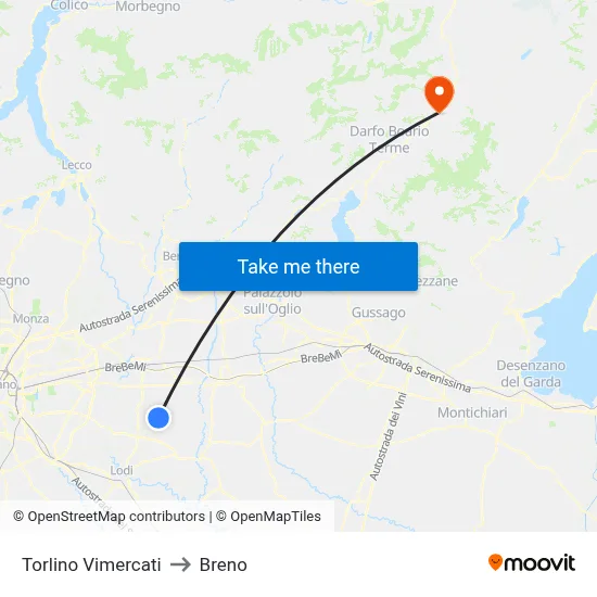 Torlino Vimercati to Breno map