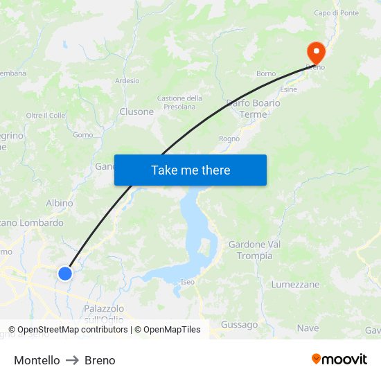 Montello to Breno map