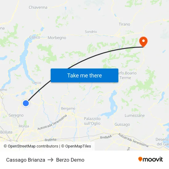 Cassago Brianza to Berzo Demo map