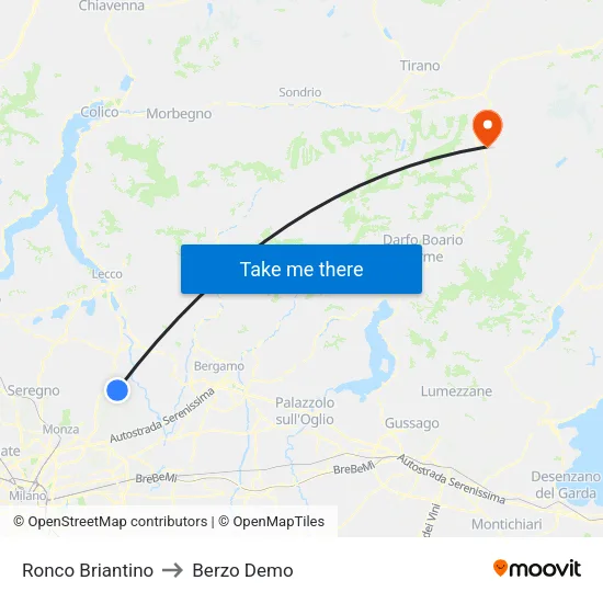 Ronco Briantino to Berzo Demo map