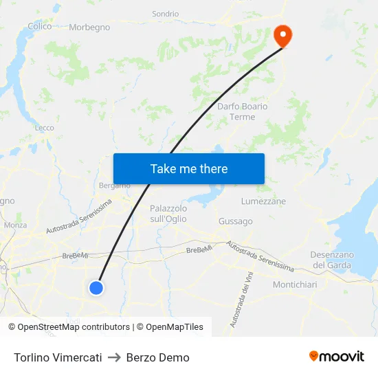 Torlino Vimercati to Berzo Demo map