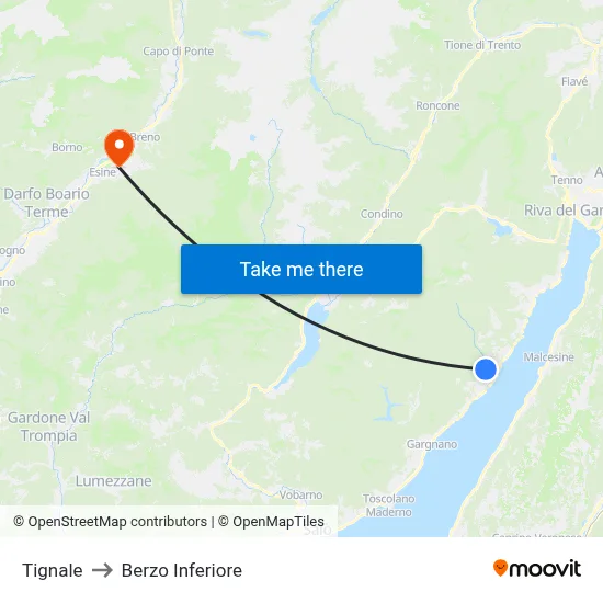 Tignale to Berzo Inferiore map