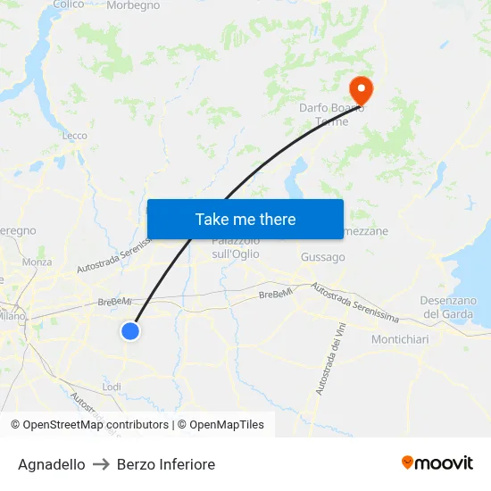 Agnadello to Berzo Inferiore map