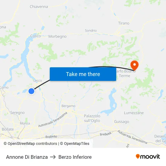 Annone Di Brianza to Berzo Inferiore map