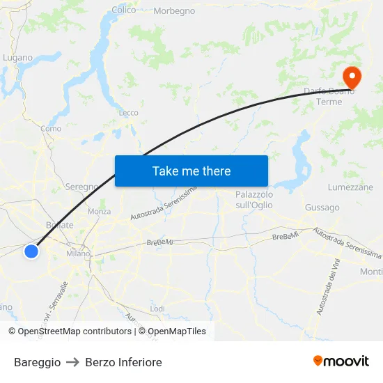 Bareggio to Berzo Inferiore map