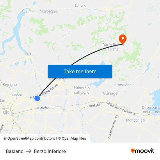 Basiano to Berzo Inferiore map