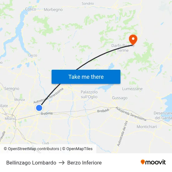 Bellinzago Lombardo to Berzo Inferiore map