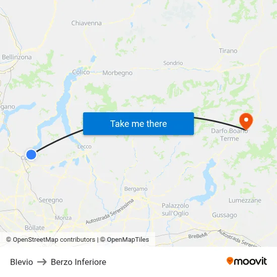 Blevio to Berzo Inferiore map