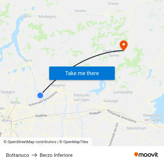 Bottanuco to Berzo Inferiore map