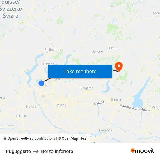 Buguggiate to Berzo Inferiore map