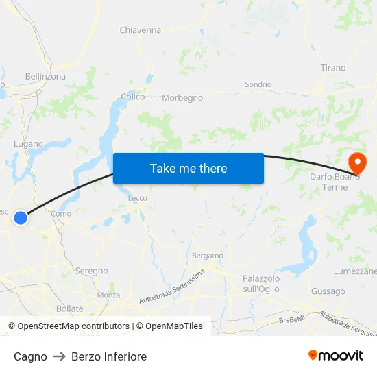 Cagno to Berzo Inferiore map