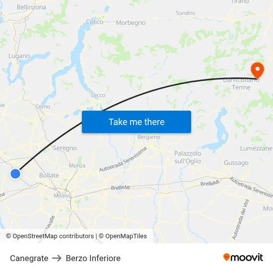 Canegrate to Berzo Inferiore map