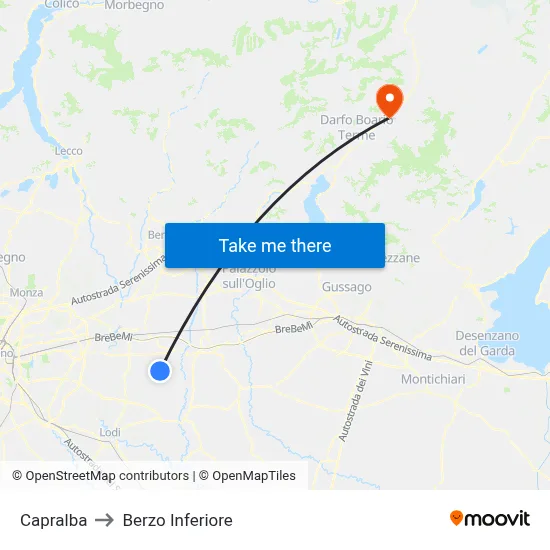 Capralba to Berzo Inferiore map