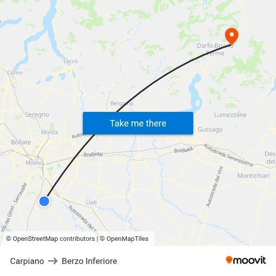 Carpiano to Berzo Inferiore map