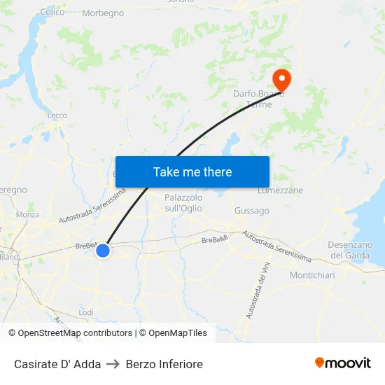 Casirate D' Adda to Berzo Inferiore map