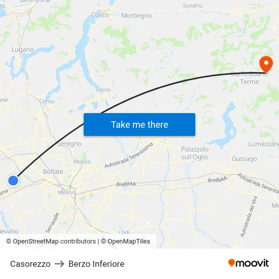 Casorezzo to Berzo Inferiore map
