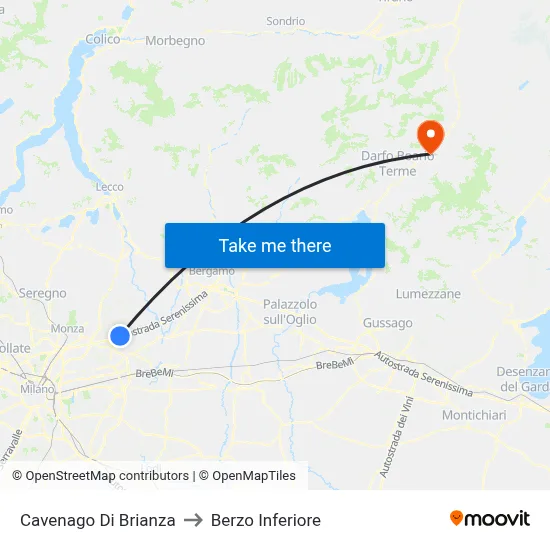 Cavenago Di Brianza to Berzo Inferiore map