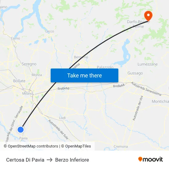 Certosa Di Pavia to Berzo Inferiore map
