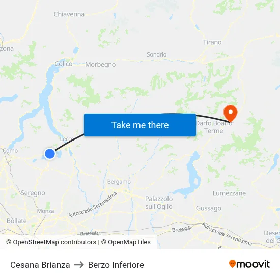 Cesana Brianza to Berzo Inferiore map