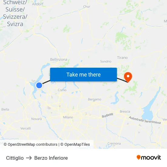 Cittiglio to Berzo Inferiore map