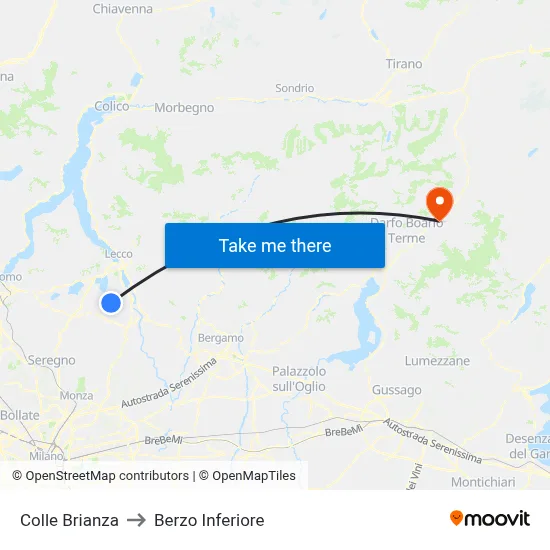 Colle Brianza to Berzo Inferiore map