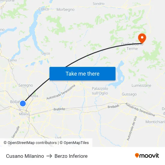 Cusano Milanino to Berzo Inferiore map