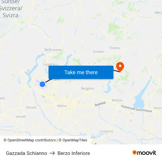 Gazzada Schianno to Berzo Inferiore map