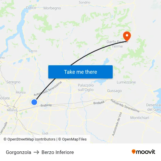 Gorgonzola to Berzo Inferiore map