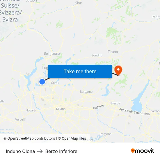 Induno Olona to Berzo Inferiore map