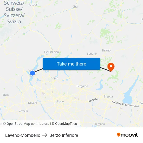 Laveno-Mombello to Berzo Inferiore map
