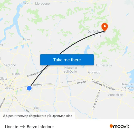 Liscate to Berzo Inferiore map