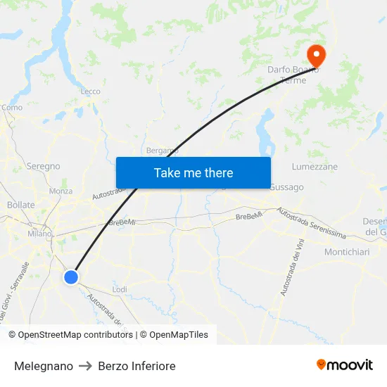 Melegnano to Berzo Inferiore map
