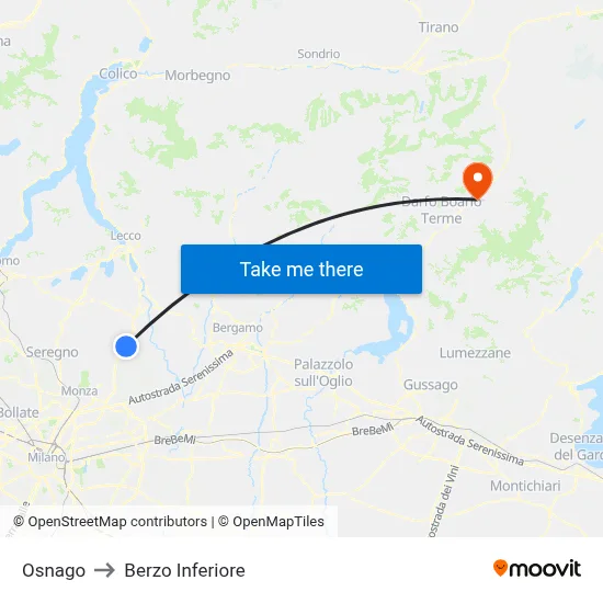 Osnago to Berzo Inferiore map