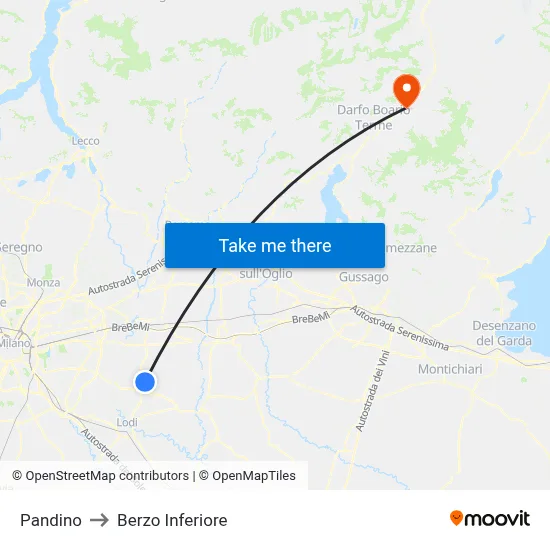 Pandino to Berzo Inferiore map