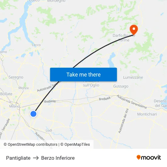 Pantigliate to Berzo Inferiore map