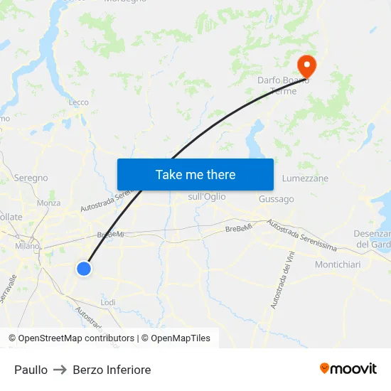 Paullo to Berzo Inferiore map